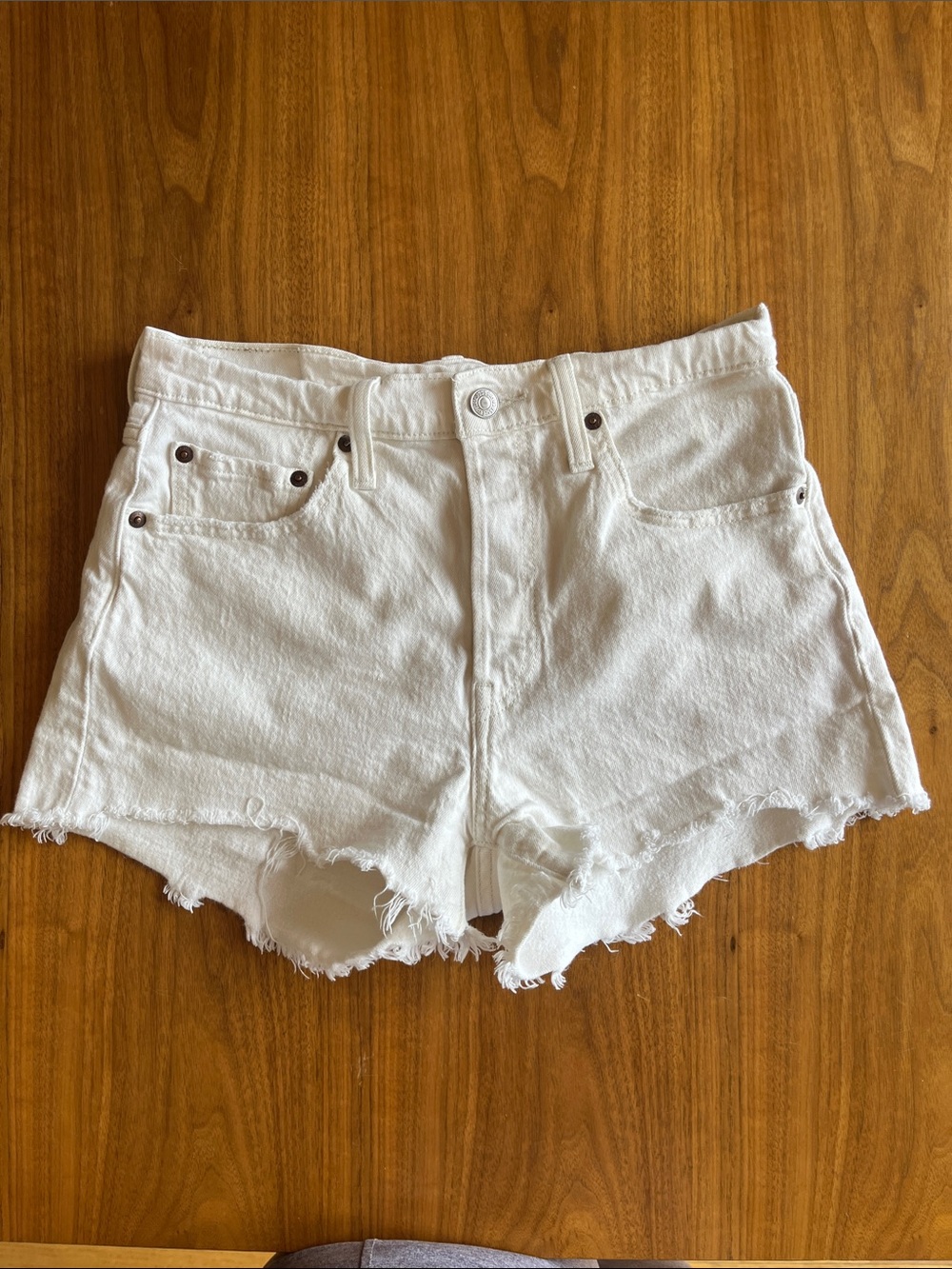 Levi's White Frayed Hem Denim Shorts